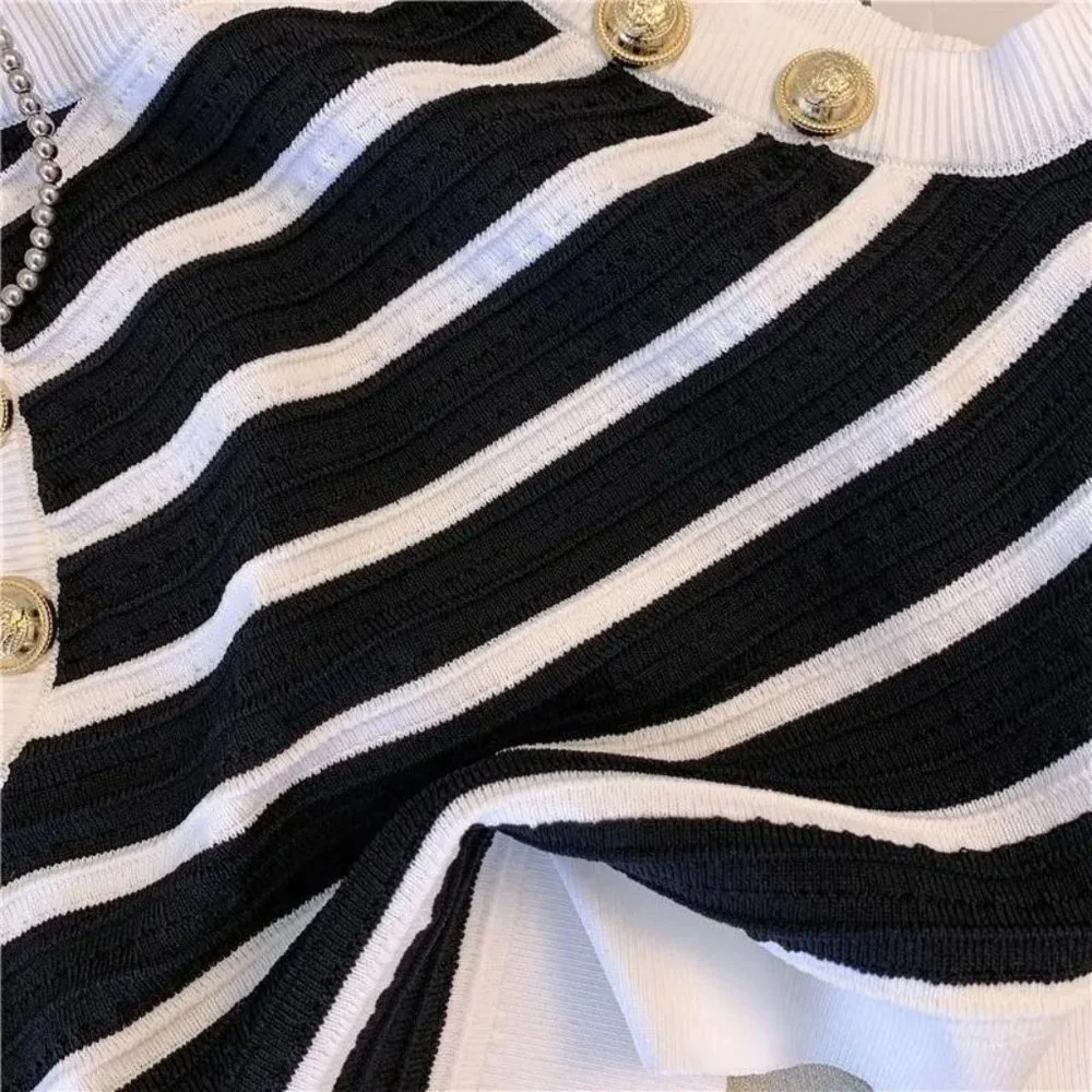 DAIMARAN Ghana Women's Tank Top Blouse Halter Slim Striped Sleeveless Black S - Picture 4 of 5